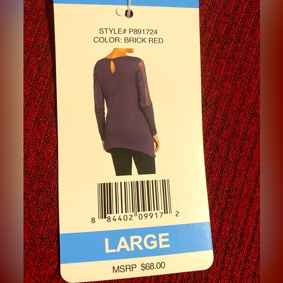 NWT Premise Brick Red Tunic Shirt With Lace Detail Sleeves Size Large - Picture 4 of 10